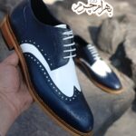 کفش مردانه رسمی چرم طبیعی مدل ویلسون سرمه ای سفید